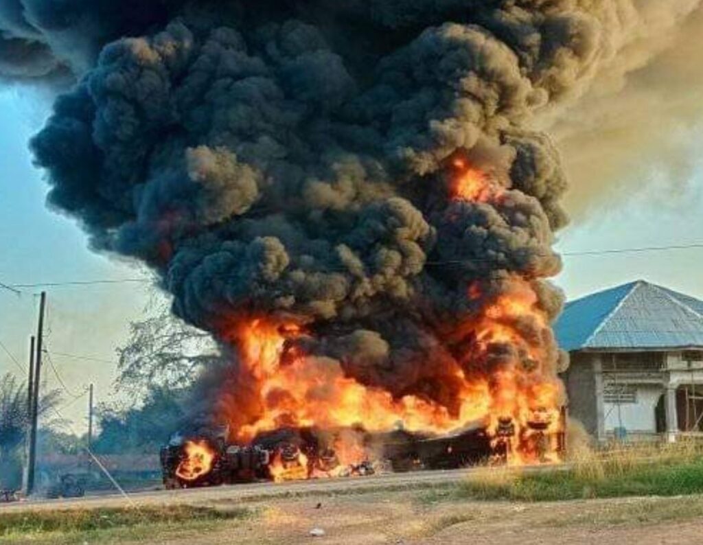 fire on gas tanker